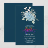 Invitation Hydrangea Bleue Élégante | Réception de Mariage Na (Devant / Derrière)