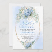 Invitation Hydrangea Bleue Élégante Script 16e Anniversaire (Devant)