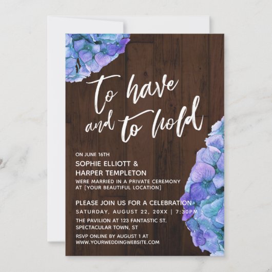 Invitation Hydrangea Bleue en Bois Rustique À Avoir et à Teni (Devant)
