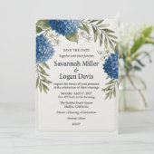 Invitation Hydrangea Bleue et Feuillage d'Olivier Aquarelle (Debout devant)