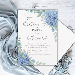 Invitation Hydrangea Bleue Florale Élégante 75e Anniversaire