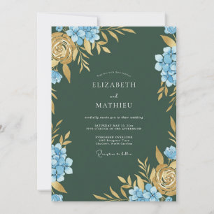 Invitation Hydrangea Bleuet Ocre Eucalyptus Mariage