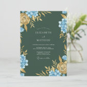 Invitation Hydrangea Bleuet Ocre Eucalyptus Mariage (Debout devant)