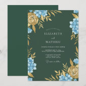 Invitation Hydrangea Bleuet Ocre Eucalyptus Mariage (Devant / Derrière)