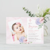 Invitation Hydrangea Blooms Girl Baby Photo Baptême (Debout devant)