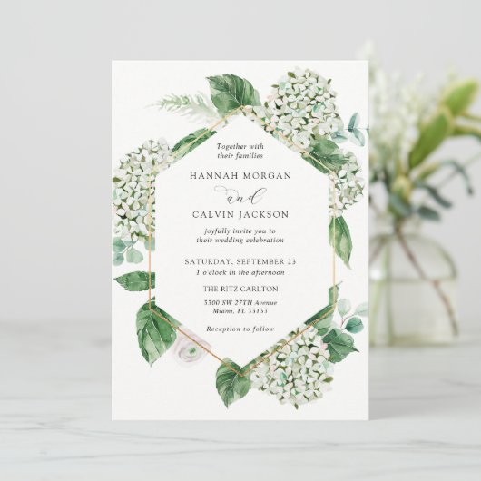 Invitation Hydrangea Blossoms and Greenery Mariage (Debout devant)