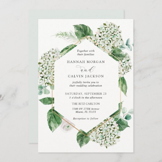 Invitation Hydrangea Blossoms and Greenery Mariage (Devant / Derrière)