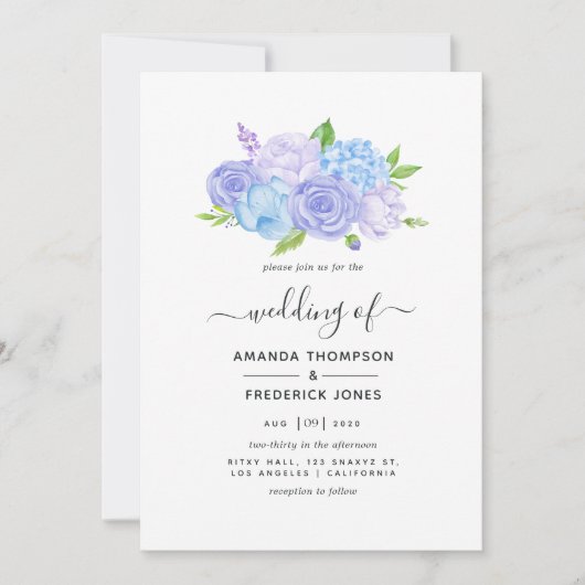 Invitation Hydrangea Blue et Lavender Mariage clair (Devant)