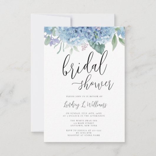 Invitation Hydrangea Blue Floral Douche nuptiale (Devant)