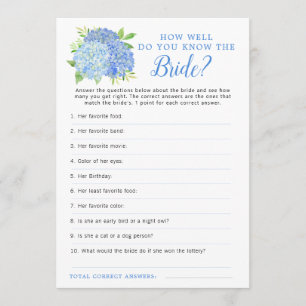 Invitation Hydrangea Blue Floral Fête des mariées Jeu