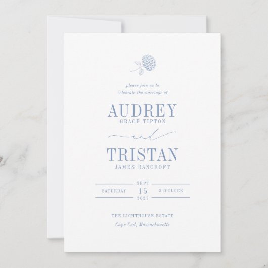 Invitation HYDRANGEA Blue Floral Wedding (Devant)