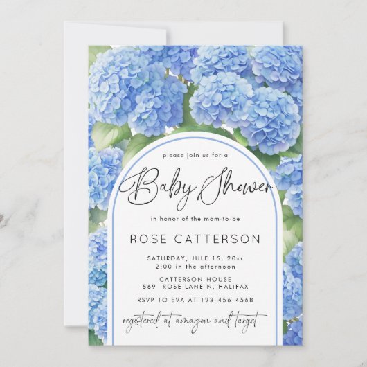 Invitation Hydrangea Blue Flowers Baby shower garçon (Devant)