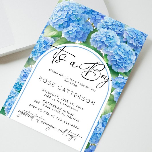 Invitation Hydrangea Blue Flowers C'est un Baby shower garçon