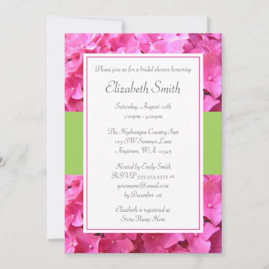 Invitation Hydrangea Bordure Rose Vert Enterrement de Vie de (Devant)