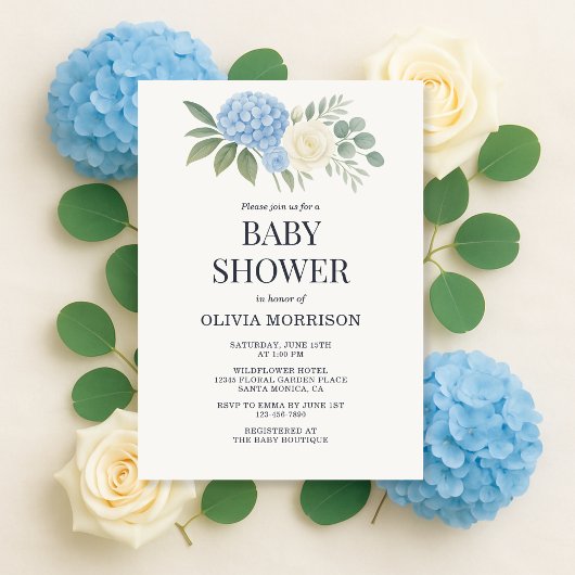 Invitation Hydrangea Botanical Eucalyptus Baby Shower