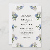Invitation Hydrangea Bouquet Blue Elegant QR Code Wedding (Devant)