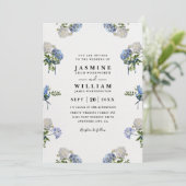 Invitation Hydrangea Bouquet Blue Elegant QR Code Wedding (Debout devant)