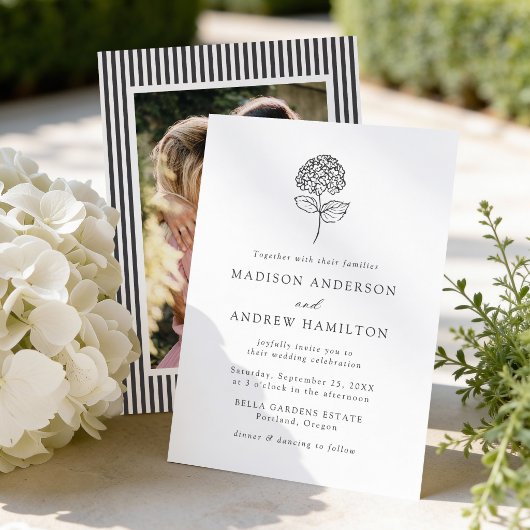 Invitation Hydrangea Charbon de Mariage Photo Classique
