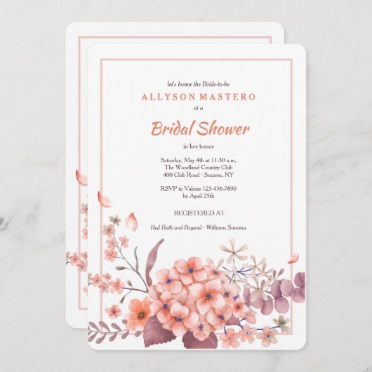 Invitation Hydrangea Corail (Devant / Derrière)