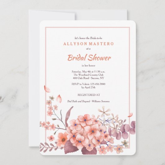 Invitation Hydrangea Corail (Devant)