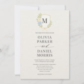 Invitation Hydrangea Crest Monogram Photo QR Code Wedding (Devant)