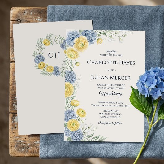Invitation Hydrangea de mariage avec monogramme de jardin de