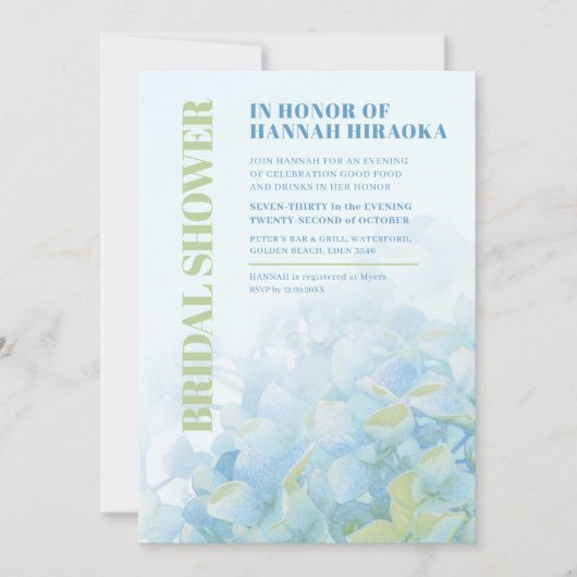 Invitation Hydrangea douche nuptiale à fleurs bleu vert (Devant)