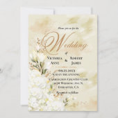 Invitation Hydrangea Elegant Blanc Or Floral Mariage   (Devant)