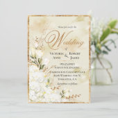 Invitation Hydrangea Elegant Blanc Or Floral Mariage (Debout devant)