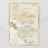 Invitation Hydrangea Elegant Blanc Or Floral Mariage (Devant)