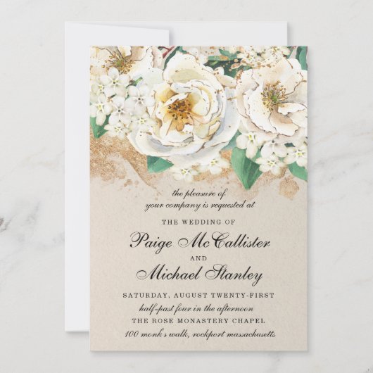 Invitation Hydrangea Elegant Blanc Or Rose Floral (Devant)