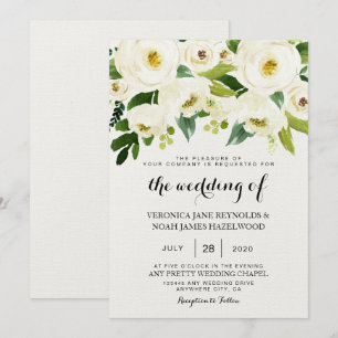 Invitation Hydrangea Elegant Blanc Rose or Floral Mariage I