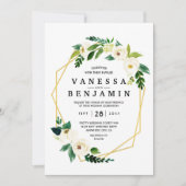 Invitation Hydrangea Elegant Blanc Rose or Floral Mariage I (Devant)