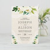 Invitation Hydrangea Élégant Classé Floral Lace Burlap (Debout devant)