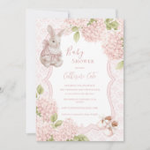 Invitation Hydrangea Élégant Rose Lapin Vintage Bébé (Devant)