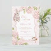 Invitation Hydrangea Élégant Rose Lapin Vintage Bébé (Debout devant)