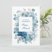 Invitation Hydrangea Élégante Dusty Blue Orchidée Or (Debout devant)