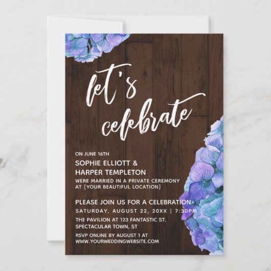 Invitation Hydrangea en bois rustique Fêtons la réception (Devant)