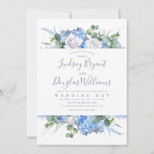 Invitation Hydrangea et verdure Dusty Blue Floral Mariage (Devant)
