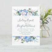 Invitation Hydrangea et verdure Dusty Blue Floral Mariage (Debout devant)