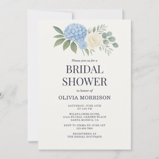Invitation Hydrangea Eucalyptus QR Code Bridal Shower (Devant)