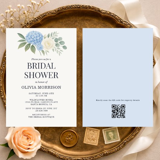 Invitation Hydrangea Eucalyptus QR Code Bridal Shower
