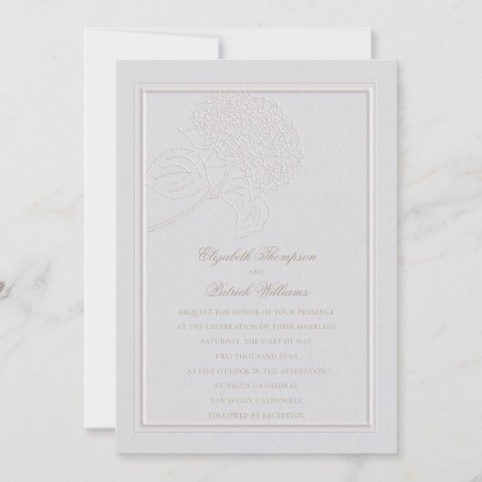 Invitation Hydrangea Faux Emboss Cadre Formel Elégant Mariage (Devant)