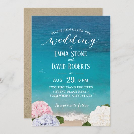 Invitation Hydrangea Floral Beach Party de mariage (Devant / Derrière)