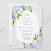 Invitation Hydrangea Floral Bleu Élégant 80e Anniversaire (Devant)