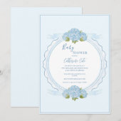 Invitation Hydrangea Floral Bleu Élégant pour Baby Shower  (Devant / Derrière)