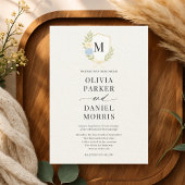 Invitation Hydrangea Floral Crest Monogram Wedding
