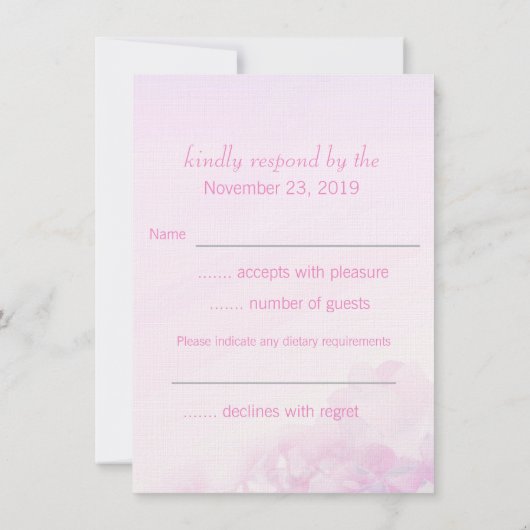 Invitation Hydrangea floral mariage formel RSVP rose violet (Dos)