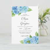 Invitation Hydrangea Floral QR bleu clair tout en un Mariage (Debout devant)