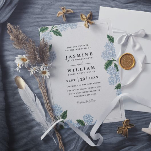 Invitation Hydrangea Floral Rustic Elegant QR Code Wedding